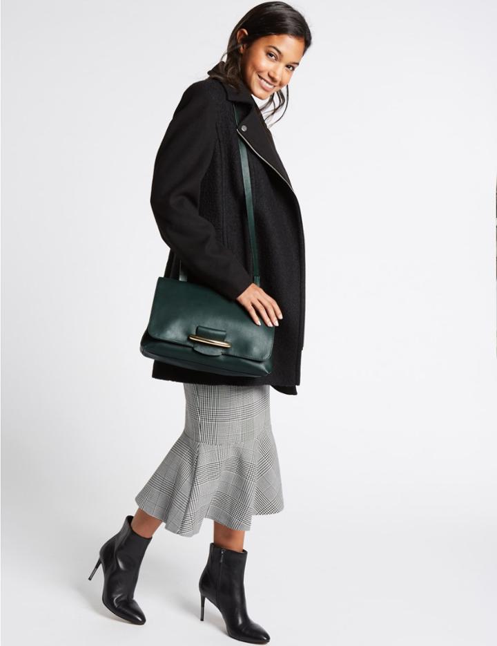 Marks & Spencer Faux Leather Bar Detail Shoulder Bag Dark Green