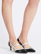 Marks & Spencer Wide Fit Kitten Heel Strap Court Shoes Black/white