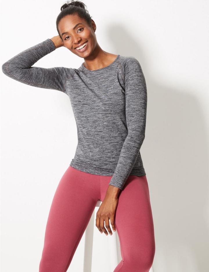 Marks & Spencer Quick Dry Seamfree Long Sleeve Sport Top Grey Marl