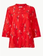 Marks & Spencer Floral Print Round Neck 3/4 Sleeve Shirt Red Mix