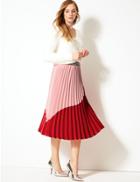 Marks & Spencer Colour Block Pleated Midi Skirt Pink Mix