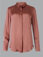 Marks & Spencer Satin Long Sleeve Shirt Dusky Rose