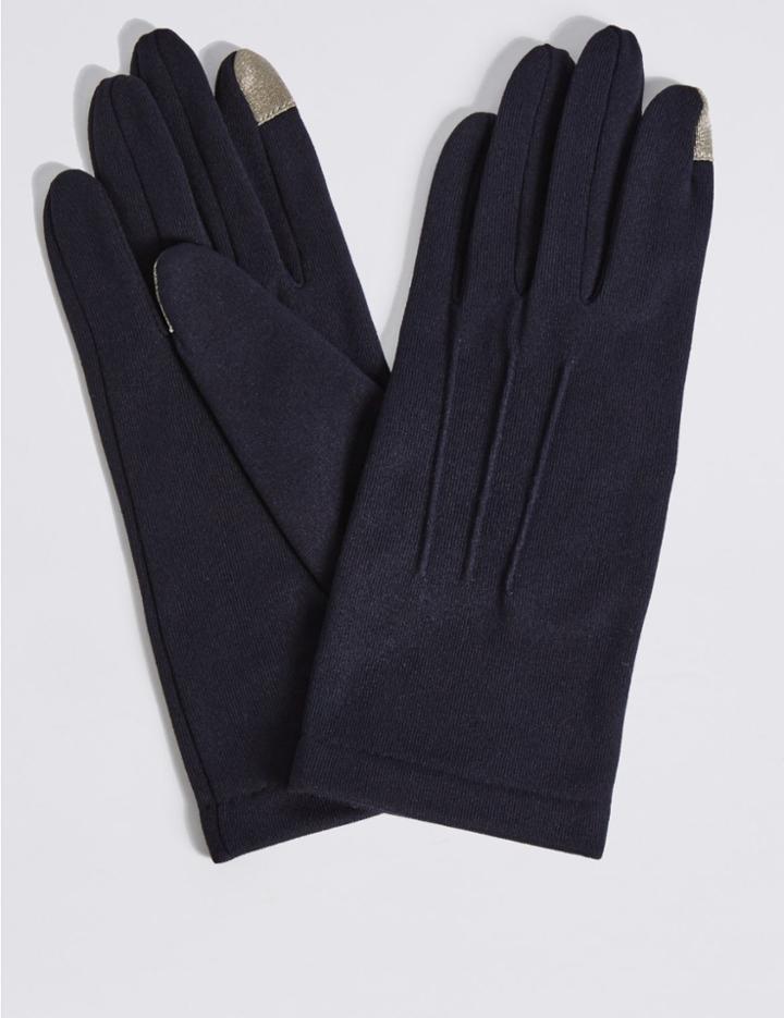 Marks & Spencer Touch Screen Jersey Gloves Navy