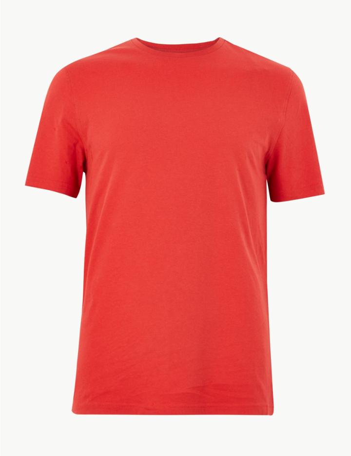 Marks & Spencer Slim Fit Pure Cotton Crew Neck T-shirt Bright Red