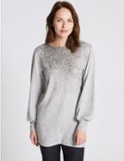 Marks & Spencer Brushed Foil Print Slash Neck Tunic Grey Mix