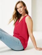 Marks & Spencer Pleated V-neck Shell Top Cranberry