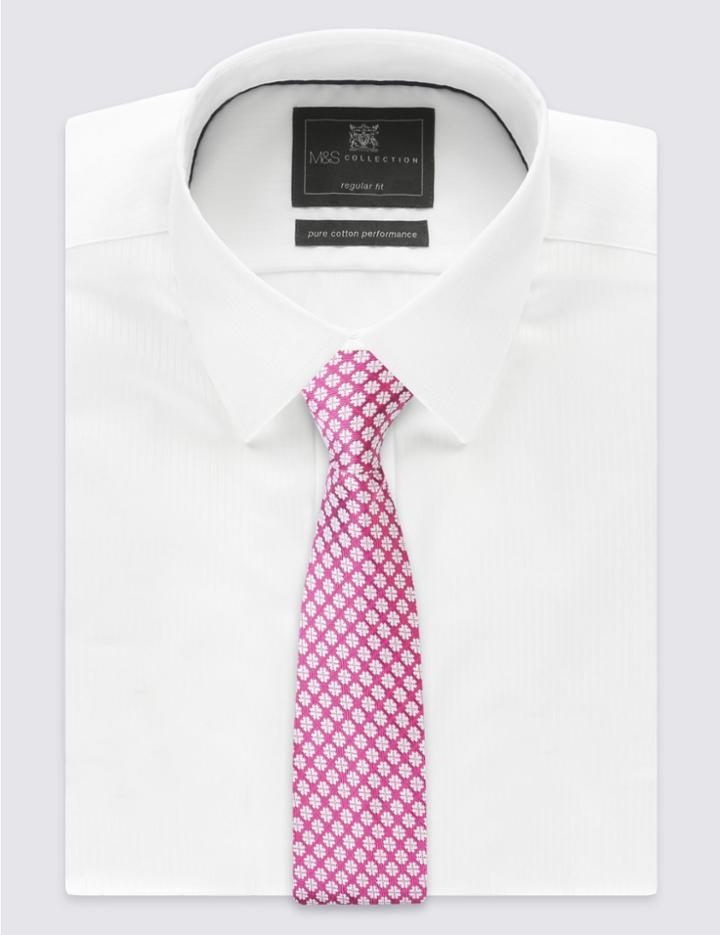 Marks & Spencer Pure Silk Geometric Print Tie Pink Magenta