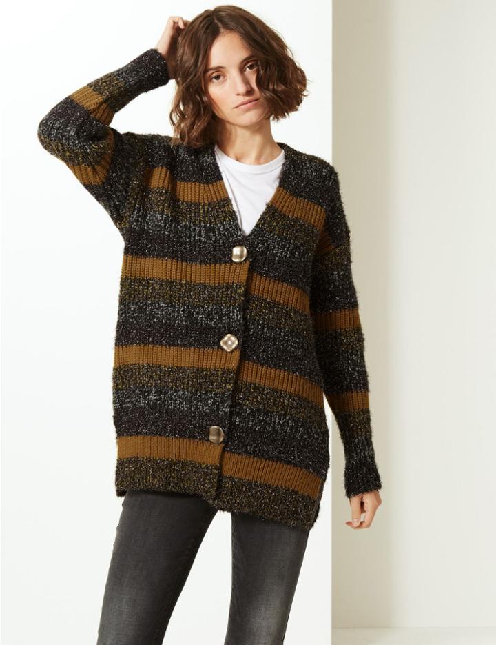 Marks & Spencer Textured V-neck Cardigan Multi