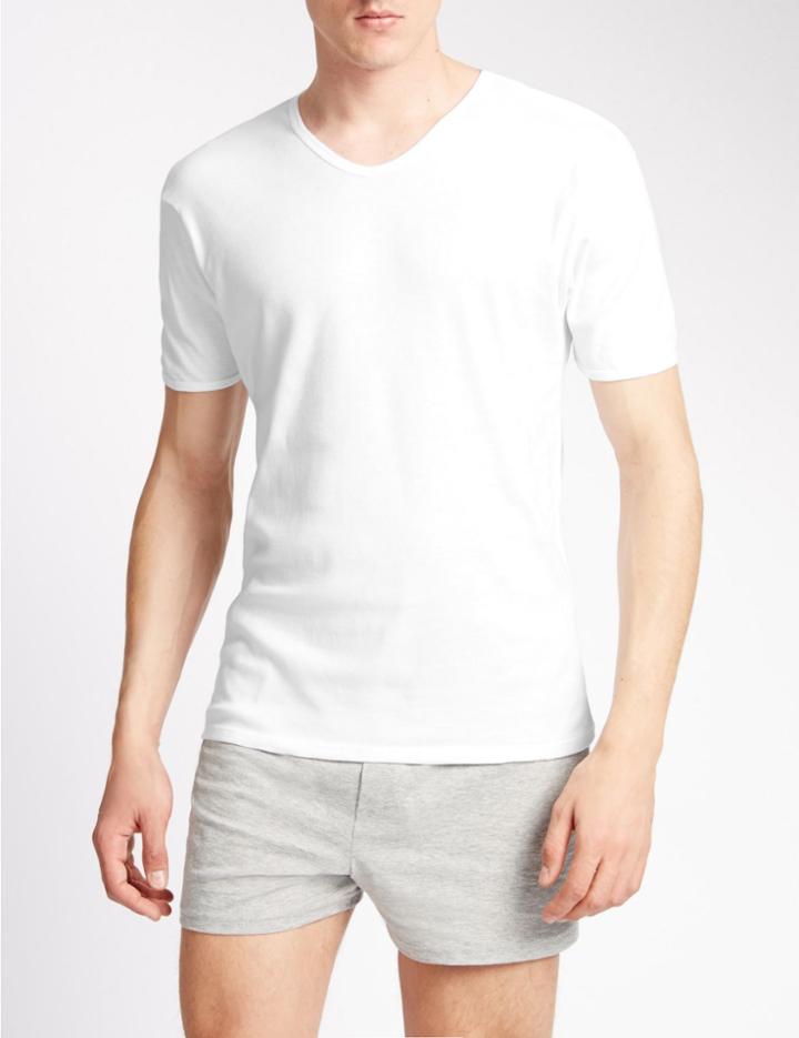 Marks & Spencer 3 Pack Pure Cotton V-neck Vest White