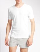 Marks & Spencer 3 Pack Pure Cotton V-neck Vest White