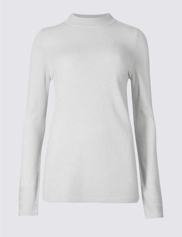 Marks & Spencer Funnel Neck Long Sleeve Jumper Silver Grey