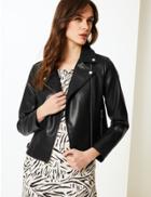 Marks & Spencer Faux Leather Zip Detail Biker Jacket Black