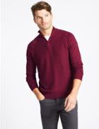 Marks & Spencer Pure Cotton Textured Half Zipped Jumper Dark Magenta