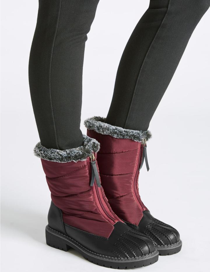 Marks & Spencer Block Heel Front Zip Ankle Boots Wine