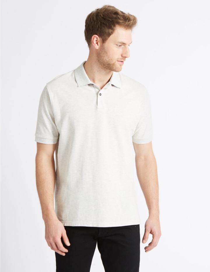 Marks & Spencer Pure Cotton Pique Polo Shirt Ecru Mix