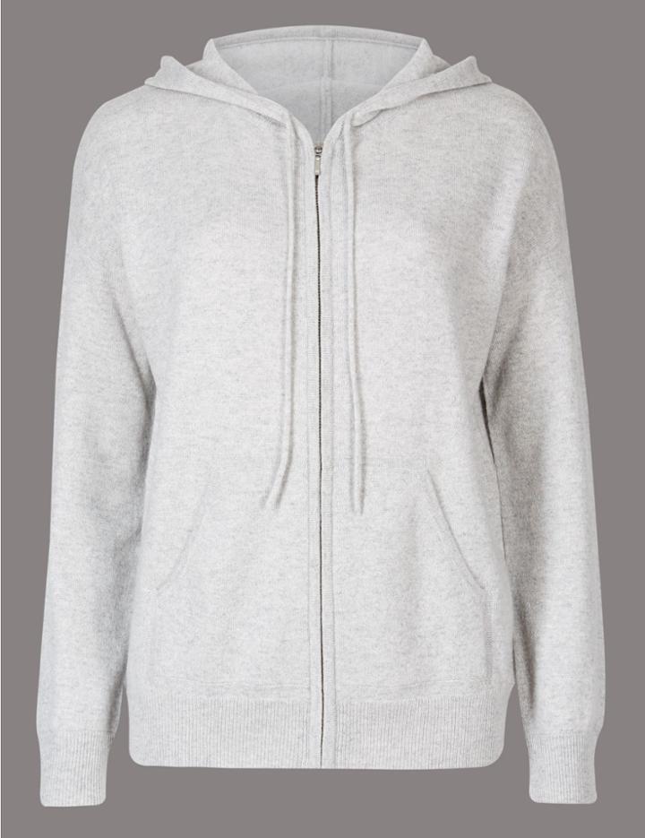 Marks & Spencer Pure Cashmere Hooded Jumper Grey Marl