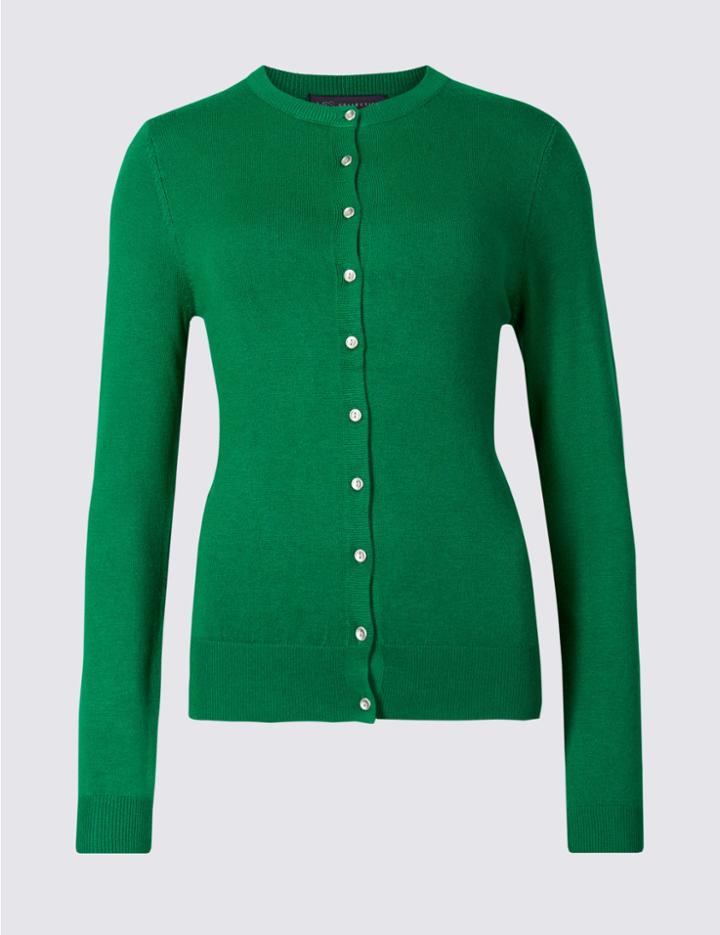 Marks & Spencer Ribbed Round Neck Cardigan Emerald