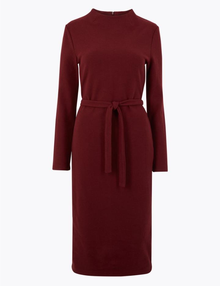 Marks & Spencer Belted Shift Midi Dress Camel