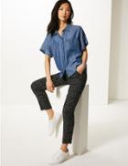 Marks & Spencer Cotton Rich Spotted Slim 7/8th Leg Trousers Black Mix