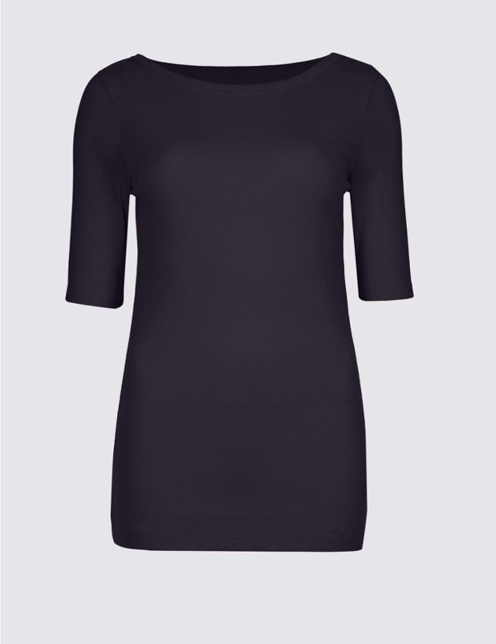 Marks & Spencer Pure Cotton Round Neck Half Sleeve T-shirt Navy