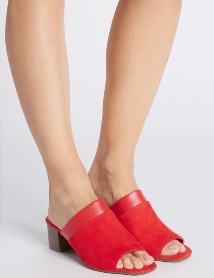 Marks & Spencer Wide Fit Suede Block Heel Sandals Flame