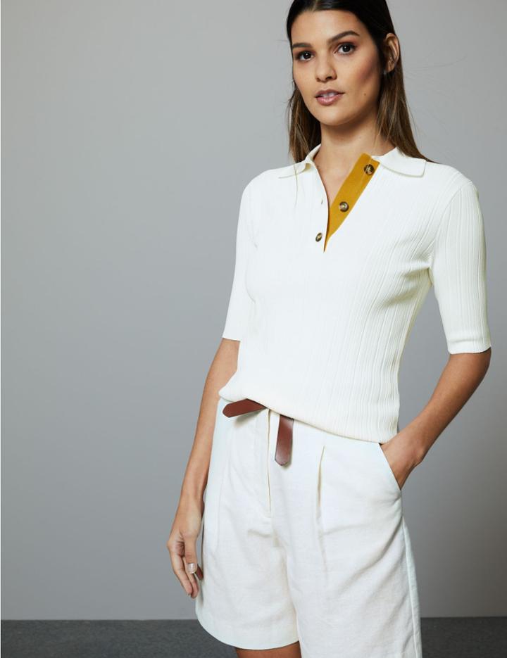 Marks & Spencer Ribbed Short Sleeve Jumper Winter White