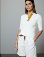 Marks & Spencer Ribbed Short Sleeve Jumper Winter White