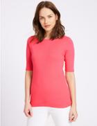 Marks & Spencer Pure Cotton Slash Neck Half Sleeve T-shirt Bright Pink