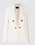Marks & Spencer Cotton Blend Textured Button Detail Blazer Soft White