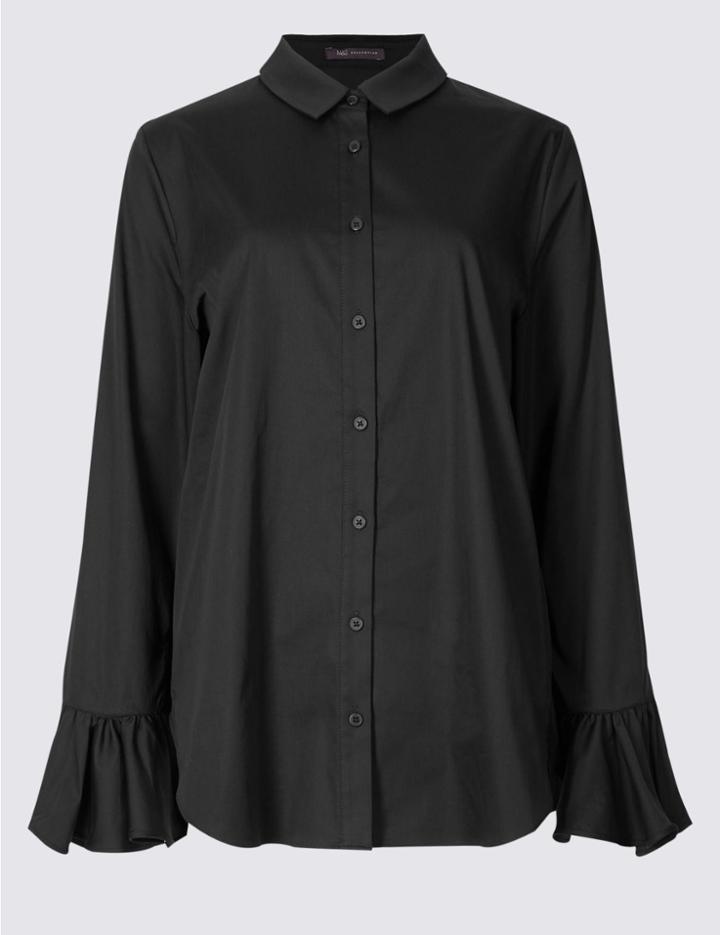 Marks & Spencer Cotton Rich Frill Cuff Shirt Black
