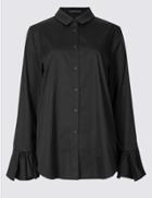 Marks & Spencer Cotton Rich Frill Cuff Shirt Black