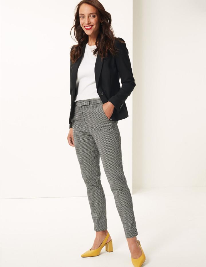 Marks & Spencer Checked Ankle Grazer Trousers Black Mix