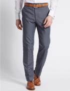 Marks & Spencer Tailored Fit Pure Cotton Textured Trousers Dark Blue Denim