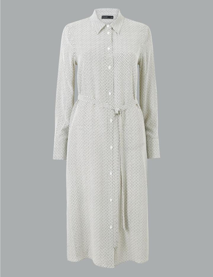 Marks & Spencer Silk Printed Shirt Dress Ivory Mix
