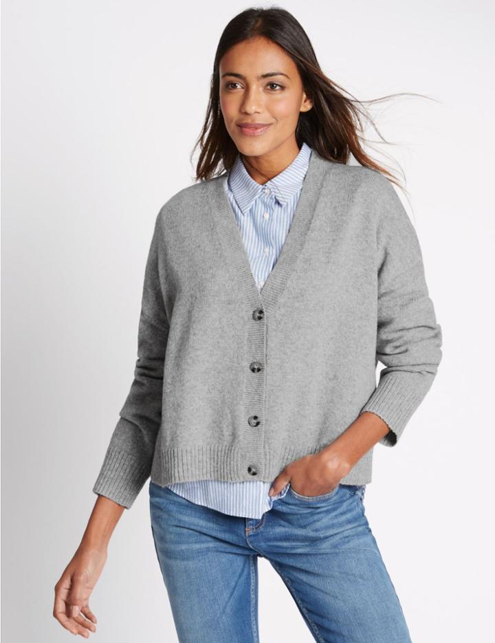 Marks & Spencer V-neck Boxy Cardigan Mid Grey
