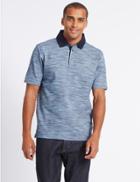 Marks & Spencer Cotton Rich Textured Polo Shirt Navy Mix