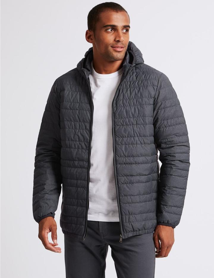Marks & Spencer Hooded Down & Feather Jacket Grey Mix