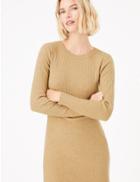 Marks & Spencer Ribbed Fit & Flare Knitted Midi Dress Camel