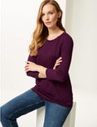 Marks & Spencer Round Neck 3/4 Sleeve Longline T-shirt Plum
