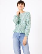 Marks & Spencer Floral Print Smocked Waist Blouse Green Mix