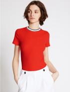 Marks & Spencer Contrasting Neckline Short Sleeve T-shirt Red