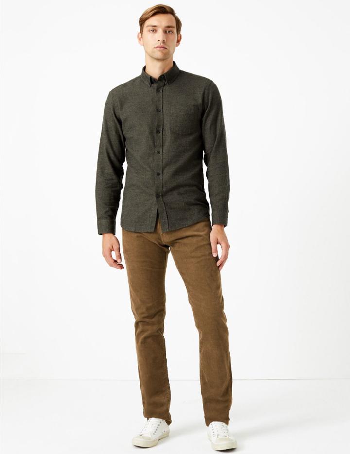 Marks & Spencer Slim Fit 5 Pocket Stretch Corduroy Trousers Tan