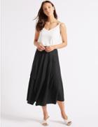Marks & Spencer Linen Rich Deconstructed Wrap Midi Skirt Black