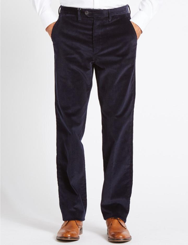 Marks & Spencer Regular Fit Super Soft Corduroy Trousers Navy
