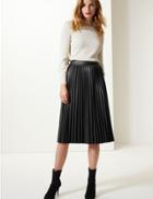Marks & Spencer Faux Leather Pleated Midi Skirt Black