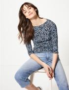 Marks & Spencer Cotton Rich Animal Print Fitted T-shirt Blue Mix