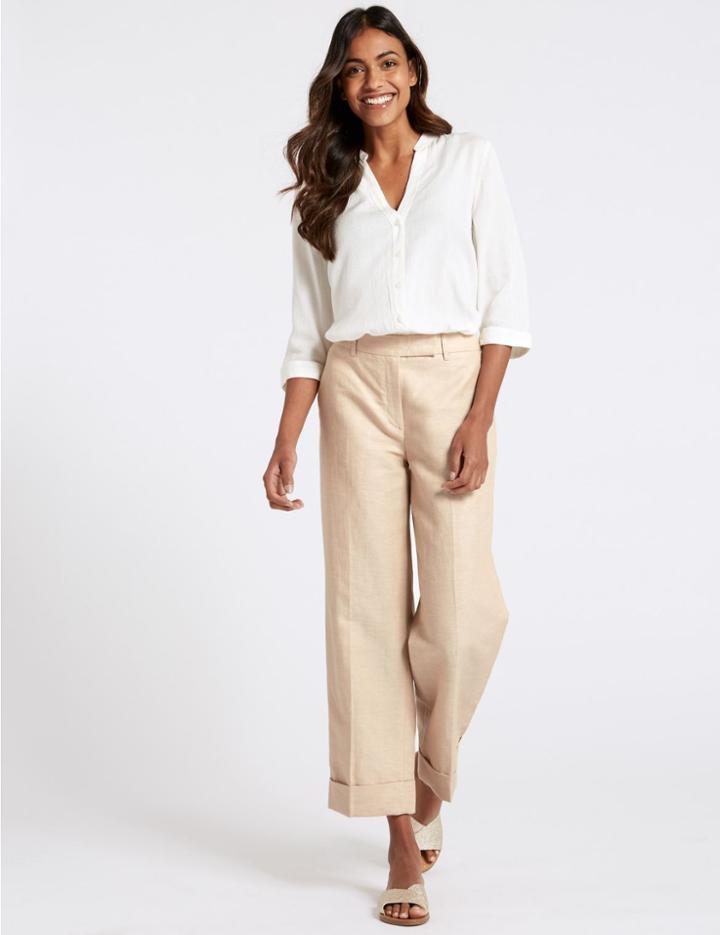 Marks & Spencer Linen Rich Ankle Grazer Trousers Neutral