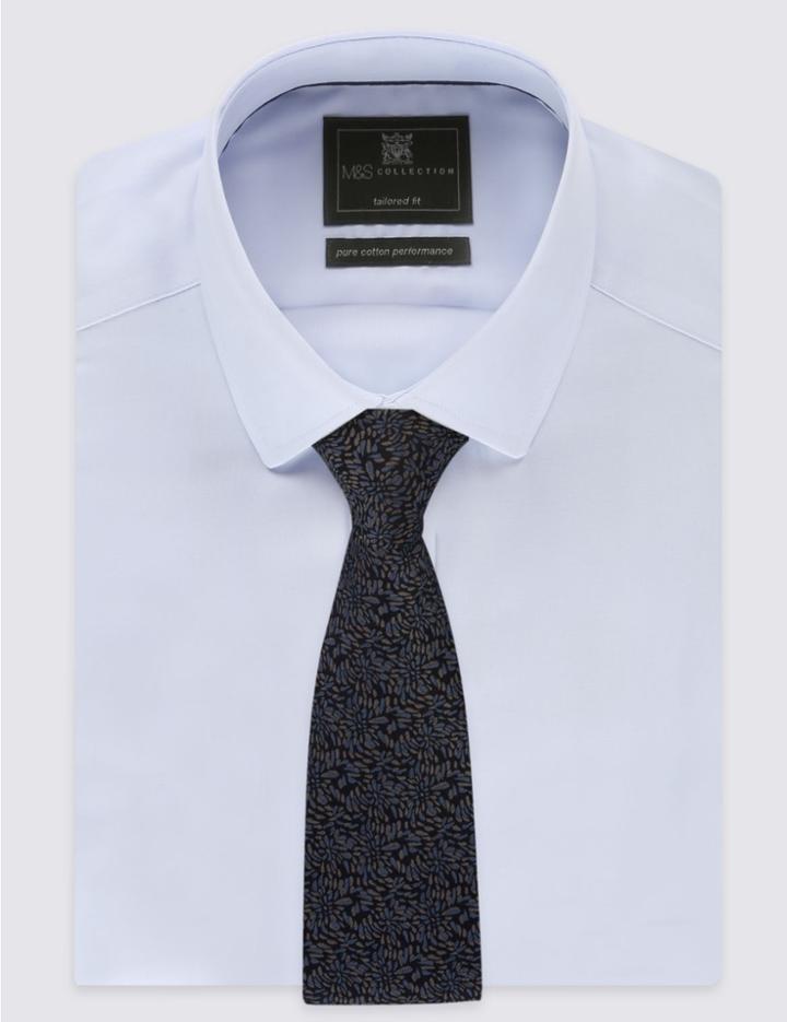 Marks & Spencer Pure Silk Floral Tie Grey Mix