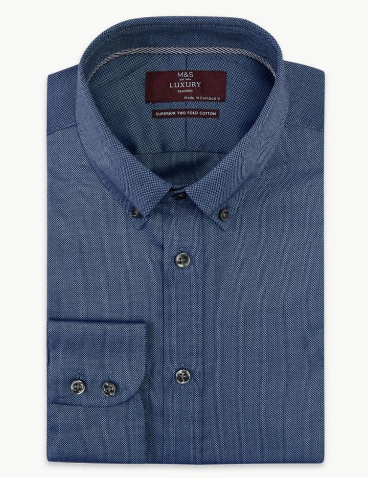 Marks & Spencer Cotton Tailored Fit Easy To Iron Oxford Shirt Blue Mix