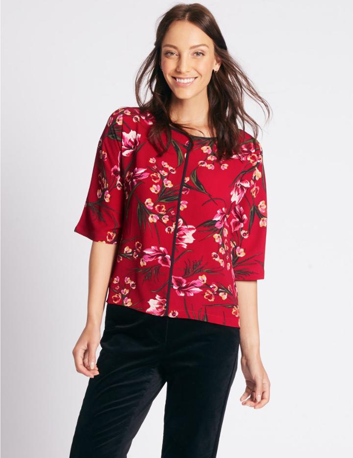 Marks & Spencer Floral Print Kimono 3/4 Sleeve Blouse Red Mix